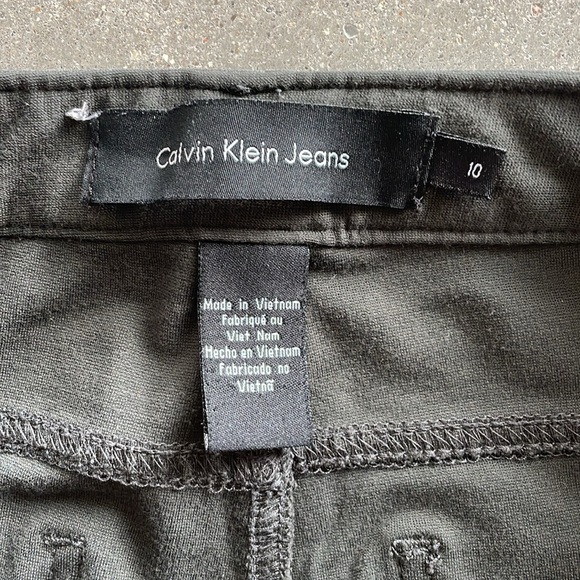 CALVIN KLEIN JEANS Army Green Taper Pants Stretch Logo Pockets Women's 10 - Picture 4 of 6